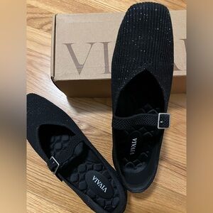 VIVAIA Black Glitter Flats with Buckle